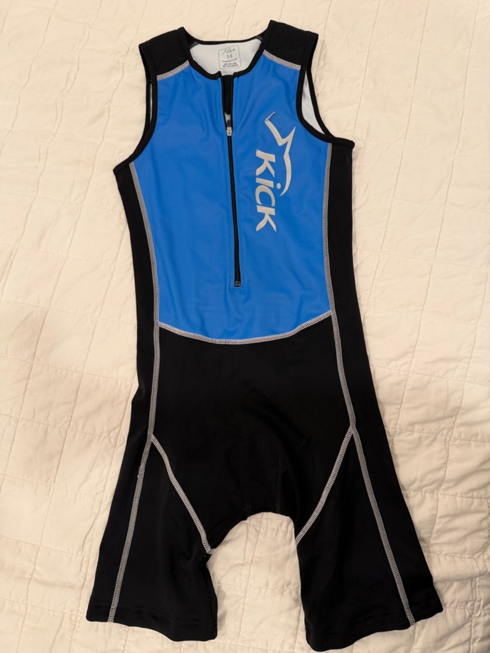 Dolphin Kick Kids front zip Tri Suit size 14